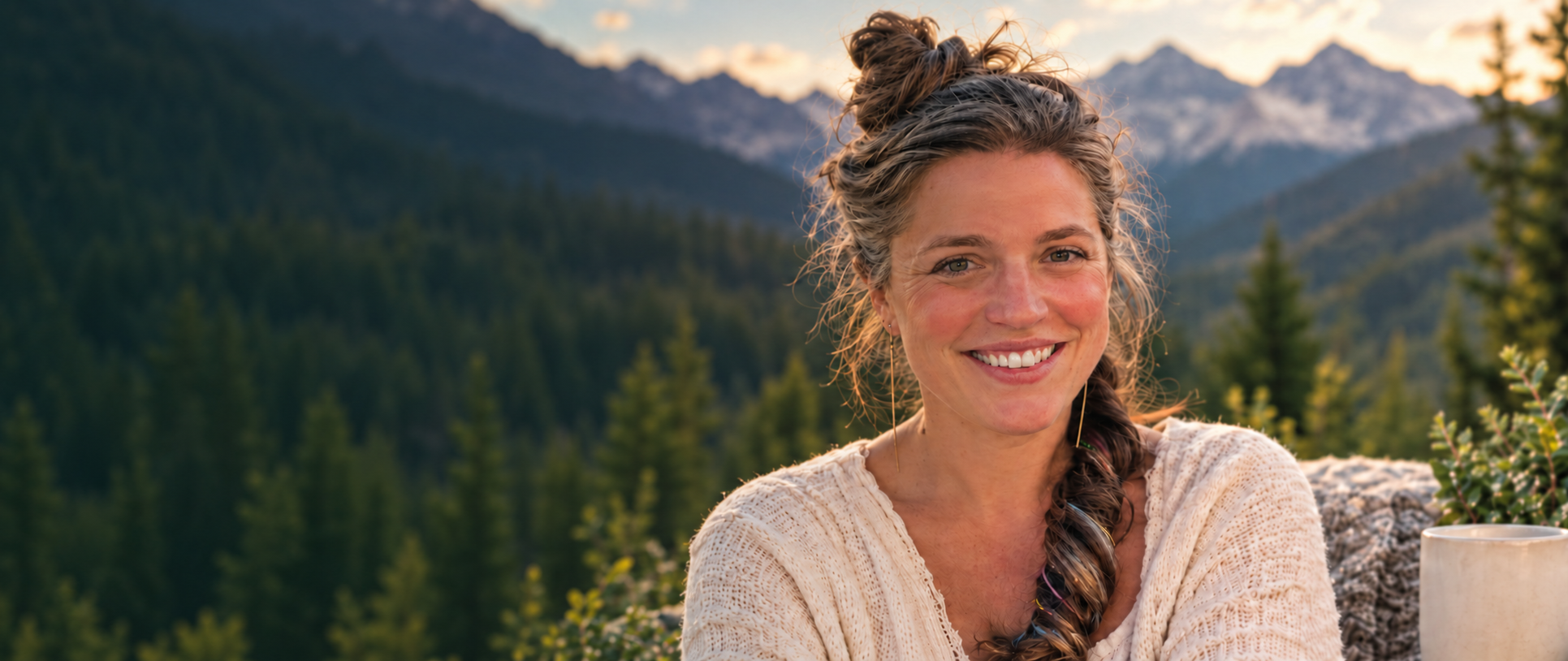 Smiling woman outdoors in front of the Colorado mountains