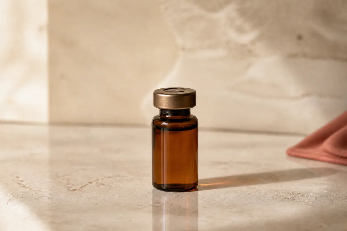 Lipo-Mino wellness injection vial on a neutral stone surface